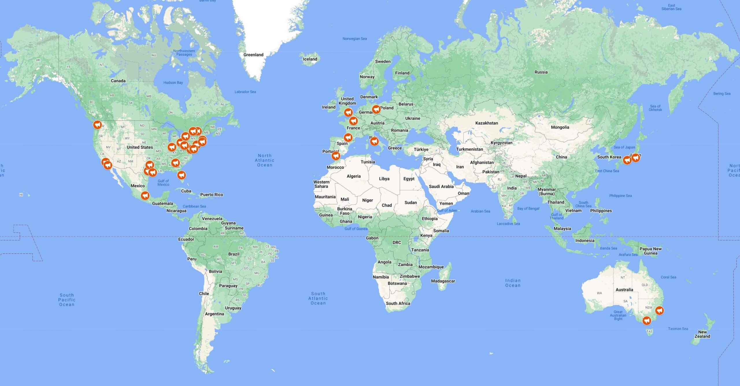 Locations of the 30 protests that TorchStone is tracking over the coming week.